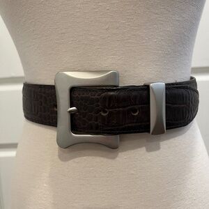 Joan & David Vintage Brown Calfskin Belt w/ Silvertone Buckle, Made in Italy, S